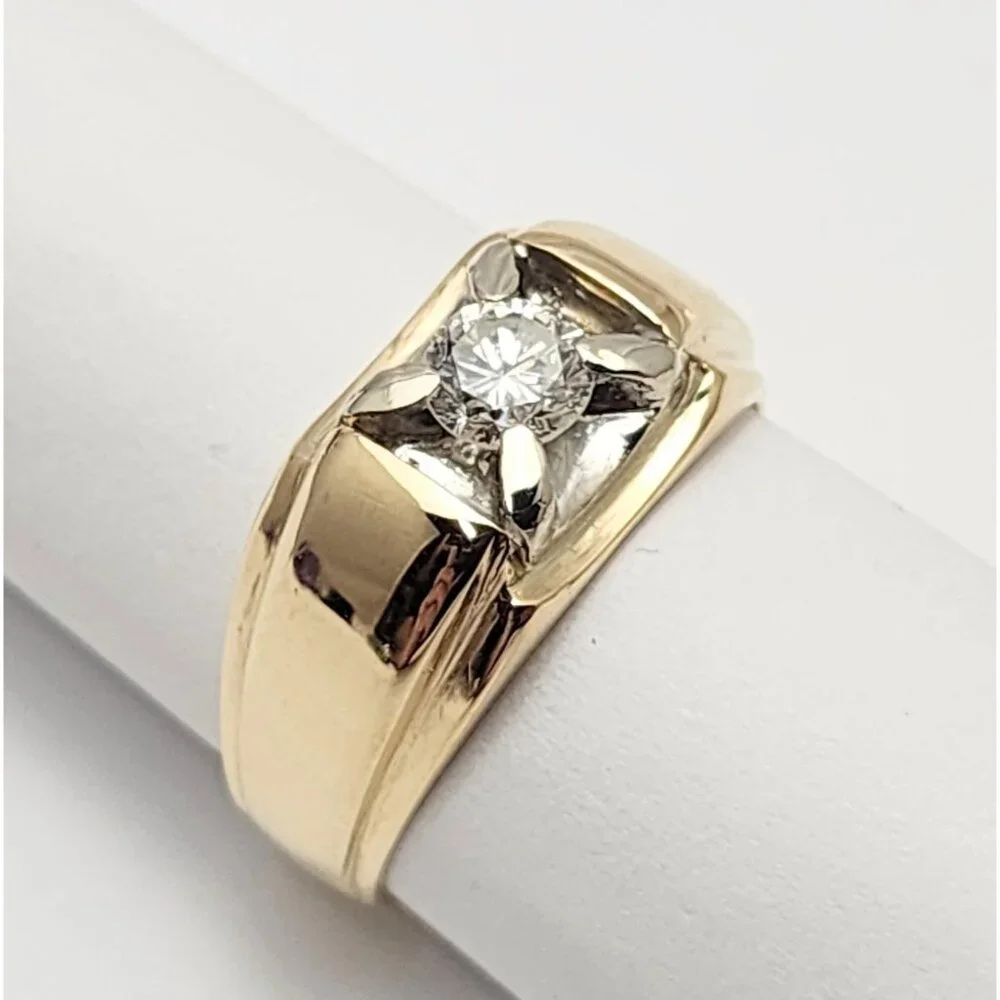 Unique 14K Solid Two Tone Multi Color Gold Designer Diamond Men's Ring - Size 9